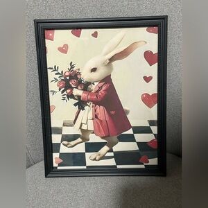 Vintage Bunny Springtime Flowers Framed 8x10” Print